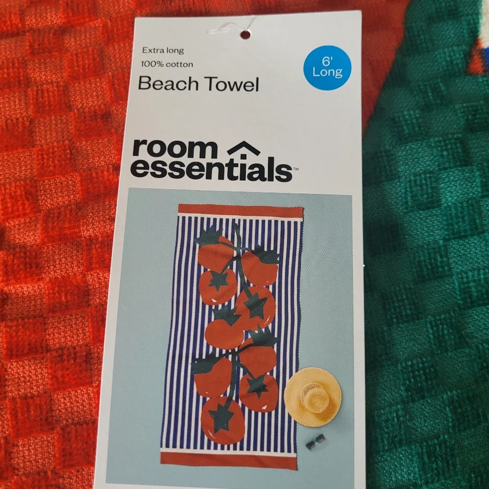 6' Striped Tomato Extra Long Beach Summer Towel Red Blue Cotton New